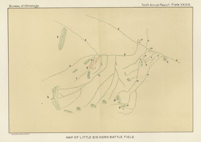 Mapa pola bitwy pod Little Bighorn autorstwa American School