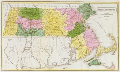 Mapa Massachusetts, z „Historical Collections of Massachusetts”, John Warren Barber, 1839 autorstwa American School