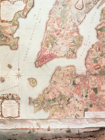 Mapa Nowego Jorku w latach 1766-67 (akwarela na papierze) autorstwa American School
