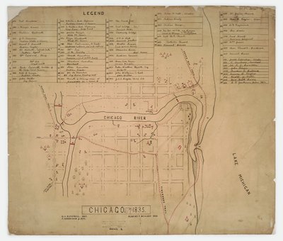 Mapa zabytkowych domów i miejsc w Chicago, Illinois, c.1835 autorstwa American School