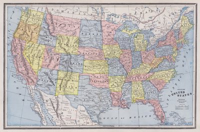 Mapa Stanów Zjednoczonych (kolorowy grawerunek) autorstwa American School