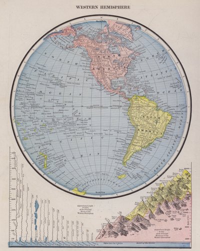 Mapa półkuli zachodniej (kolorowy grawerunek) autorstwa American School