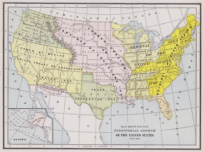 Mapa przedstawiająca rozwój terytorialny Stanów Zjednoczonych (kolorowy grawerunek) autorstwa American School