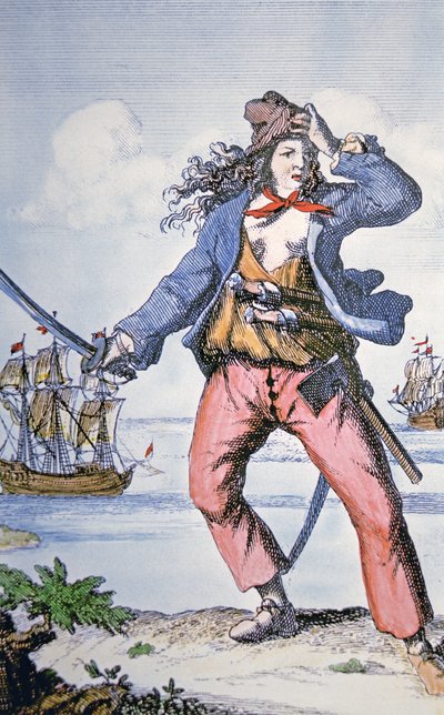 Mary Read, piratka (kolorowy grawerunek) autorstwa American School