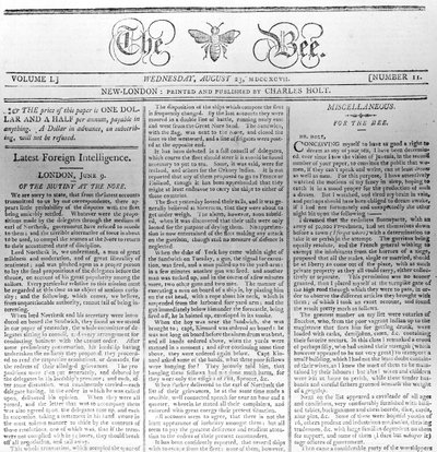 Masthead Pszczoły, wydrukowany 23 sierpnia 1797 (druk) autorstwa American School