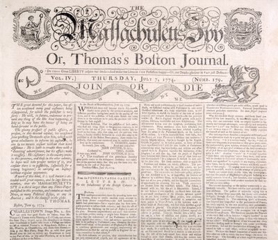 Masthead szpiega z Massachusetts, 7 lipca 1774 (druk) autorstwa American School