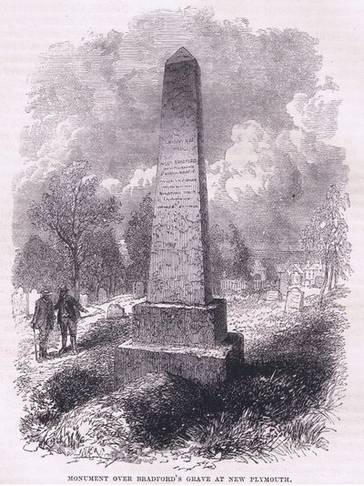 Pomnik nad grobem Bradforda w New Plymouth 1641, ilustracja z pubu Cassell