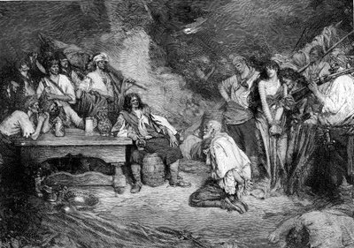 Morgan w Porto Bello według „Buccaneers and Marooners of the Spanish Main” Howarda Pyle autorstwa American School