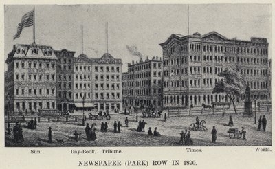 Gazeta (Park) Row w 1870 r. (lito) autorstwa American School