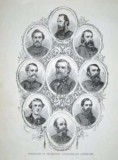 Dziewięć portretów wybitnych generałów Armii Konfederacji (lito) autorstwa American School
