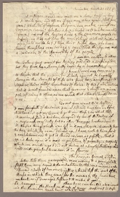 Strona 1, List Abigail Adams do Johna Adamsa, 31 marca - 5 kwietnia 1776 (tusz na papierze) autorstwa American School