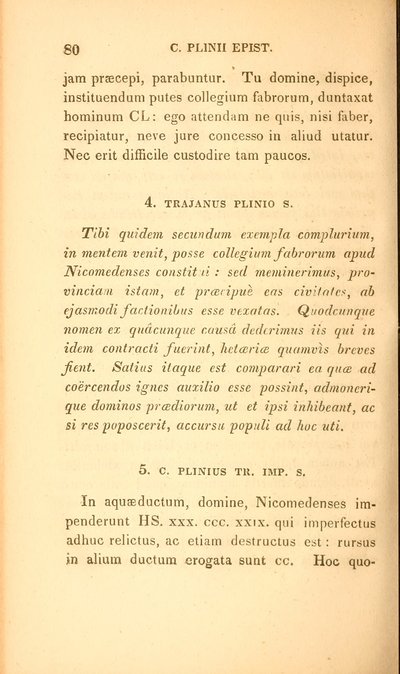 Strona z „Wybrane listy Pliniusza Młodszego”, księga X, wydana w Bostonie autorstwa American School