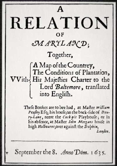 Broszura o kolonii Maryland wydana przez Drugiego Lorda Baltimore autorstwa American School