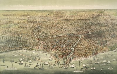 Panoramiczny widok miasta Chicago, wyd. 1892 (kolorowa litografia) autorstwa American School