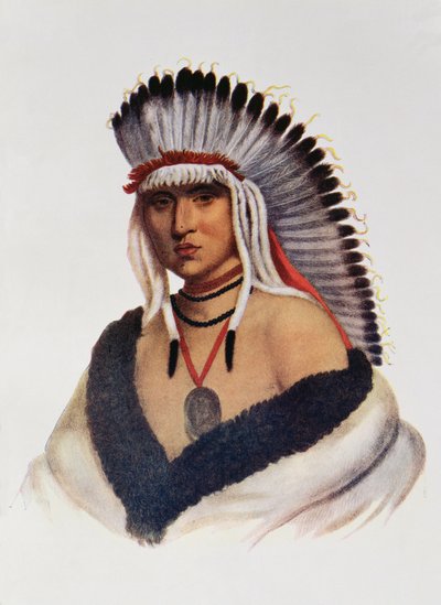 Petalesharro, Pawnee Brave, ilustracja z „The Indian Tribes of North America, Vol.1”, Thomasa L. McKenneya i Jamesa Halla, wyd. John Grant (kolor lito) autorstwa American School