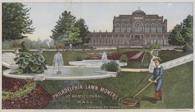 Filadelfijskie kosiarki do trawy w hali ogrodniczej (chromolitho) autorstwa American School
