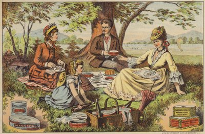 Piknik nad wodą, delektując się konserwami rybnymi autorstwa American School