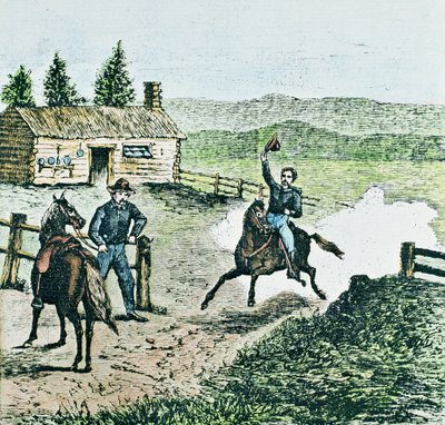 Pony Express Station (kolorowy grawerunek) autorstwa American School