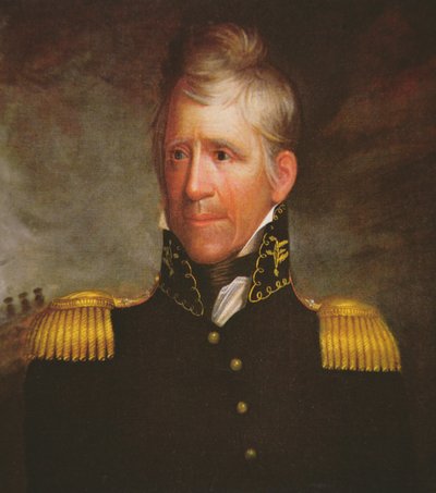 Portret amerykańskiego generała Andrew Jacksona (litografia kolorowa) autorstwa American School
