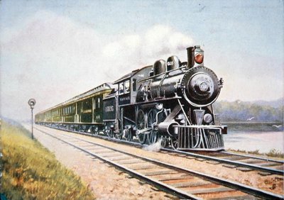 Pocztówka Overland Limited z Chicago & North Western Railroad autorstwa American School