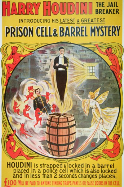 Plakat reklamujący nowy akt Houdiniego (kolor litho) autorstwa American School