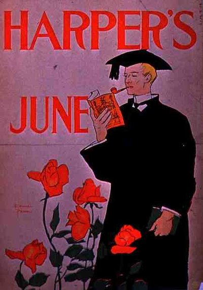 Plakat reklamujący czerwcowe wydanie „Harpers” (kolor lito) autorstwa American School