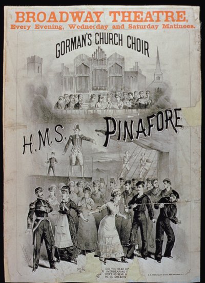 Plakat do HMS Pinafore w wykonaniu Gormans Church Choir w Broadway Theatre autorstwa American School