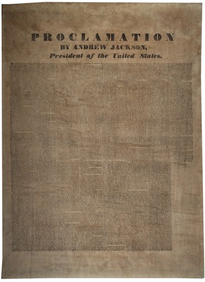 Proklamacja Andrew Jacksona (1767-1845), prezydenta Stanów Zjednoczonych, 10 grudnia 1832 r. autorstwa American School