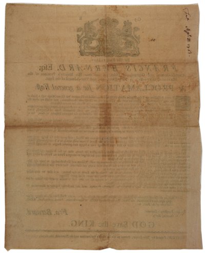 Proklamacja w imieniu Francisa Bernarda, gubernatora Massachusetts Bay: ogłoszenie dnia postu podczas wojny francusko-indyjskiej, 8 kwietnia 1761 autorstwa American School