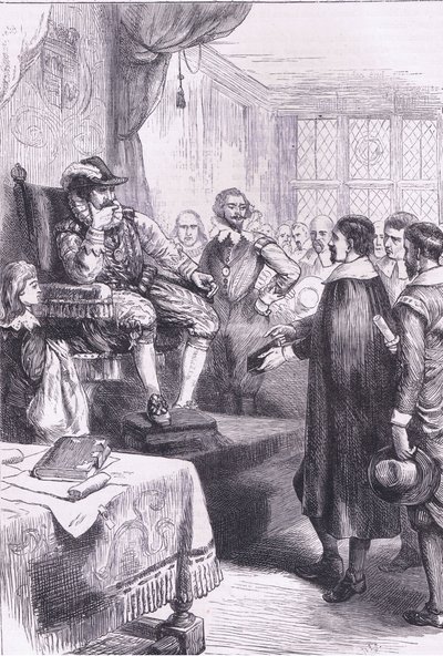 Purytanie przed Jakubem I, ilustracja z pubu Cassell