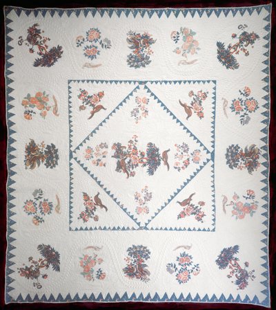 Kołdra z Broderie Perse, ok. 1800 (nakładana, drukowana bawełna na pikowanym podłożu) autorstwa American School