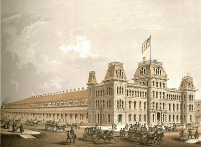 Railroad Depot, z Chicago Illustrated, z opisami literackimi Jamesa W. Sheahana, wyd. Jevne & Almini, Chicago, 1866-67 autorstwa American School