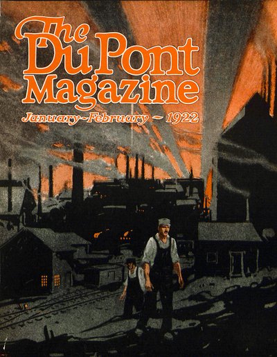 Podnoszenie mostu kolejowego za pomocą dynamitu, przednia okładka magazynu DuPont, styczeń-luty 1922 autorstwa American School