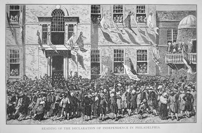 Czytanie Deklaracji Niepodległości obywatelom Filadelfii, 8 lipca 1776 (lito) autorstwa American School