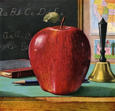 Jabłko Red Delicious na biurku nauczyciela autorstwa American School