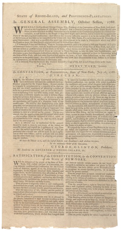 Rezolucje drukujące projekt NYS dotyczący poprawek do Konstytucji, październik 1788 r. autorstwa American School