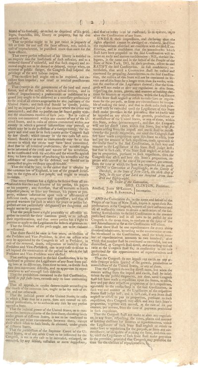 Rezolucje drukujące projekt NYS dotyczący poprawek do Konstytucji, październik 1788 r. autorstwa American School