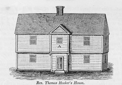 Dom wielebnego Thomasa Hookera, z „Zbiory historyczne stanu Connecticut”, autorstwa Johna Warnera Barbera, 1856 autorstwa American School