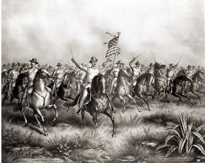Rough Riders: Pułkownik Theodore Roosevelt, dowódca USA w San Juan Hill, Santiago, Kuba, 1898 autorstwa American School