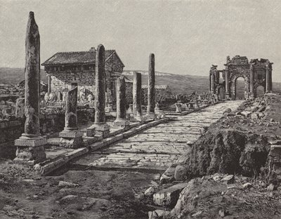 Ruiny rzymsko-berberyjskiego miasta Timgad (starożytne Thamugas), Algieria (rycina) autorstwa American School