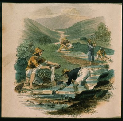 Scena na Odgałęzieniu Sacramento w 1597 r., ilustracja z Kalifornii, jej przeszłość, jej obecna pozycja, jej przyszłe perspektywy autorstwa G.A. Fleming, 1850 autorstwa American School