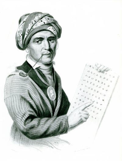 Se Quo Yah (Sequoyah), wynalazca alfabetu indyjskiego, 1836 (zdjęcie b:w) autorstwa American School