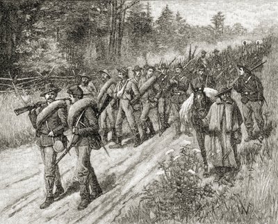 Armia Shermana w marszu na morze w 1865 r., z „Krótkiej historii Stanów Zjednoczonych”, opublikowanej przez AS Barnes und Co. w 1885 r. autorstwa American School
