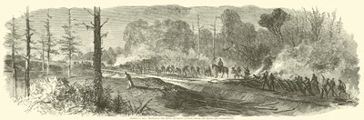 Armia Shermana niszcząca linię kolejową Macon między Rough a Ready i Jonesborough, sierpień 1864 r autorstwa American School
