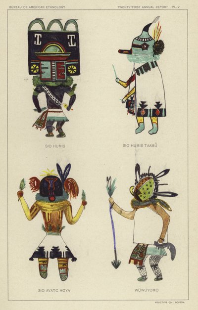 Sio Humis, Sio Humis Taamu, Sio Avatc Hoya, Wuwuyomo (kolorowa litografia) autorstwa American School