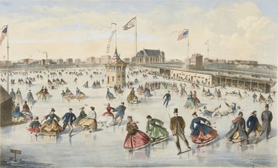 Łyżwiarstwo na Union Pond, wyd. 1863 (kolor lito) autorstwa American School