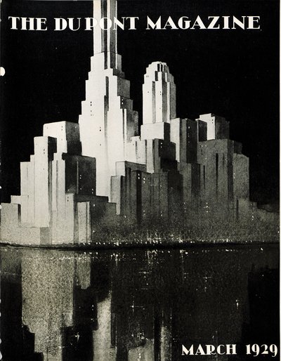 Wieżowce, przednia okładka magazynu DuPont, marzec 1929 autorstwa American School