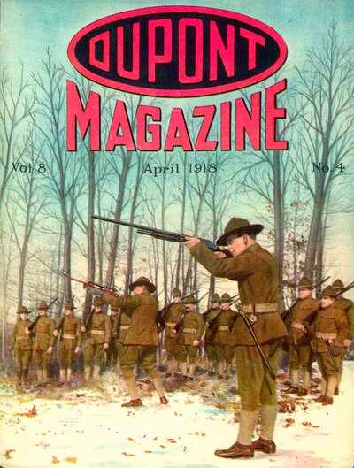 Żołnierze, przednia okładka magazynu DuPont, kwiecień 1918 r. autorstwa American School