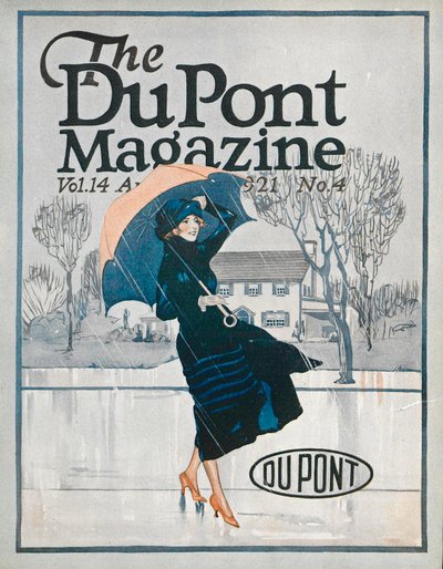 Coś nowego w odzieży sportowej, przednia okładka magazynu DuPont, kwiecień 1921 r. autorstwa American School