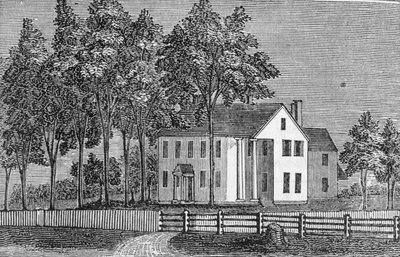 Widok na południowo-zachodni dom sędziego Ellswortha, z „Connecticut Historical Collections”, autorstwa Johna Warnera Barbera, 1856 (grawerowanie) autorstwa American School